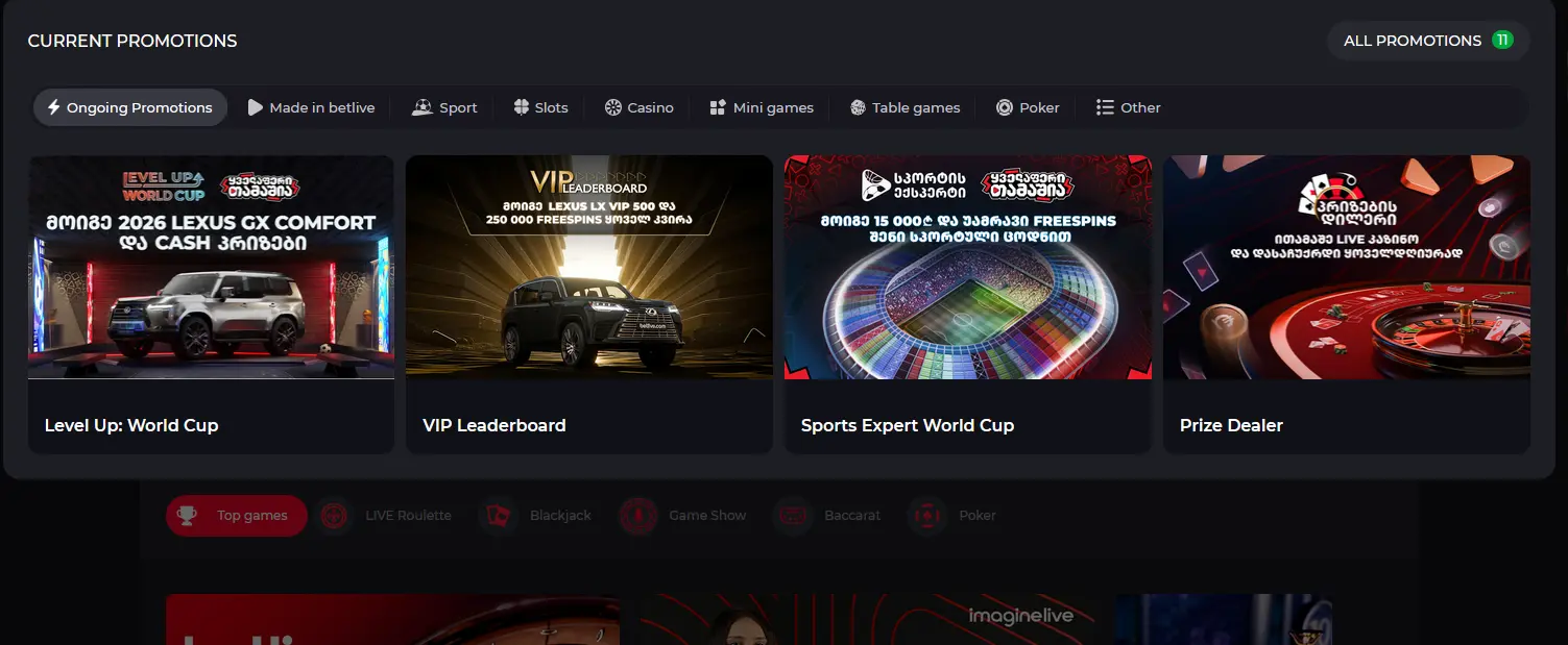 Bonusová nabídka BetLive Casino s uvítacím balíčkem na čtyři vklady